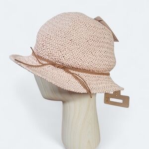 NEW Beeline Pink Straw Hat Womens One Size Tan Trim Summer Vacation